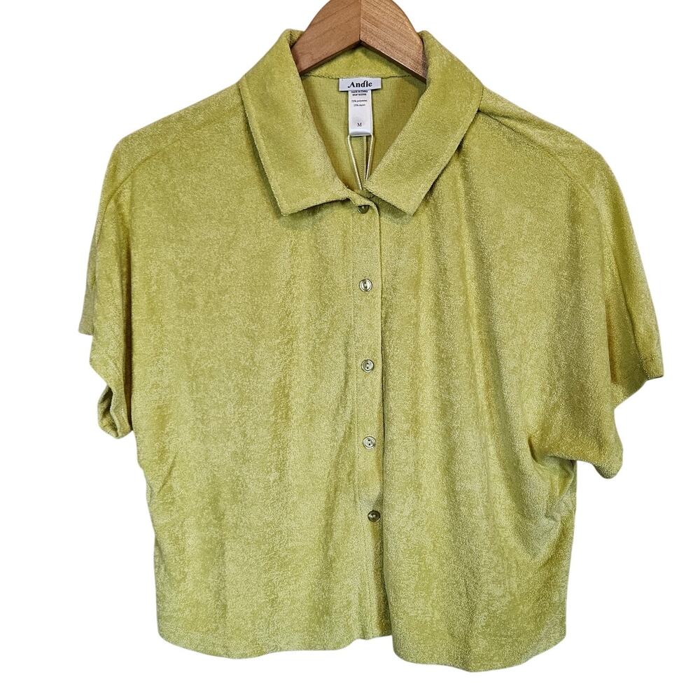 Andie The Cropped Button Top Blouse Terrycloth HNSU Women's Size Medium Casual‎